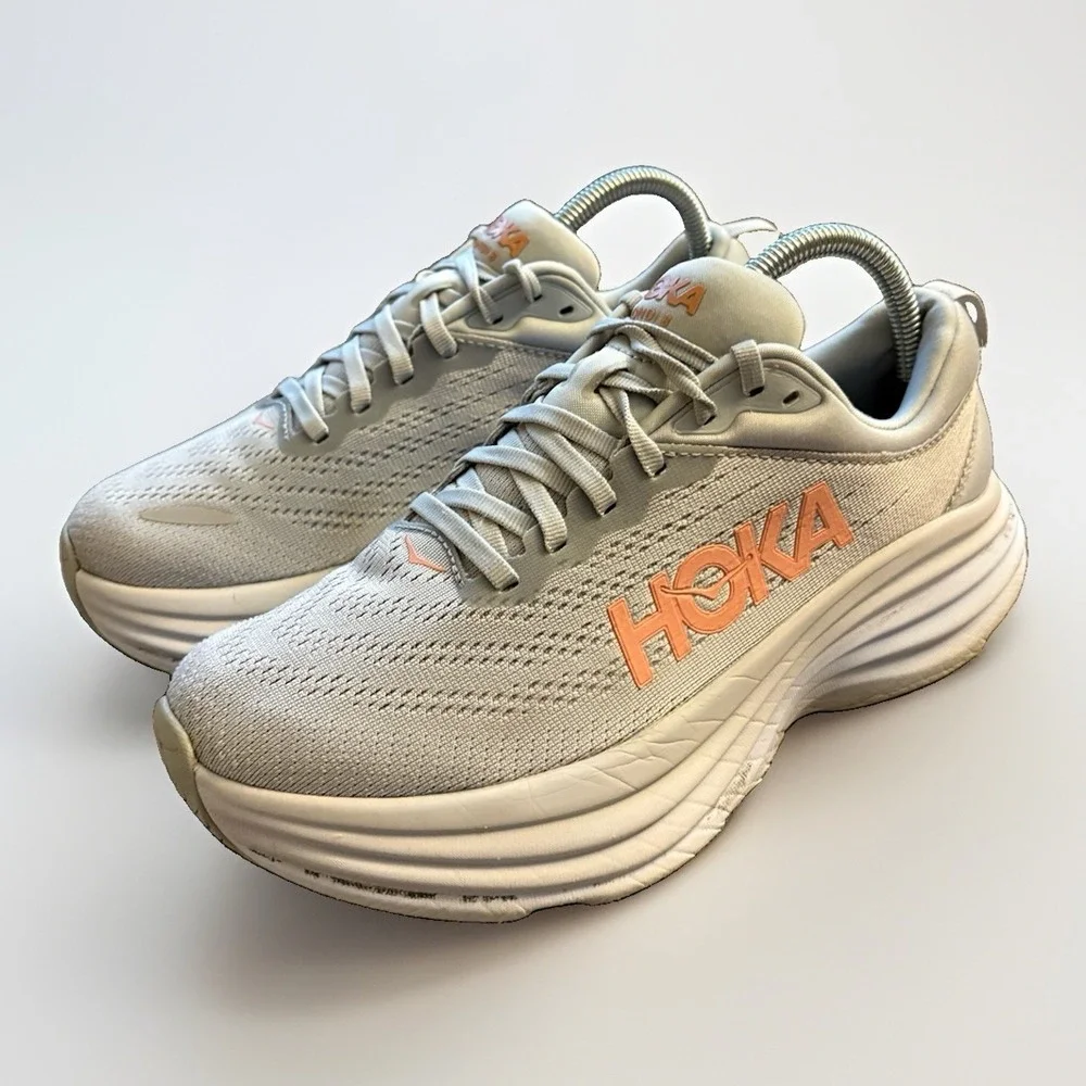 Women's Hoka One One Bondi 8 Harbor Mist Lunar Rock Running Shoes sz 7B
